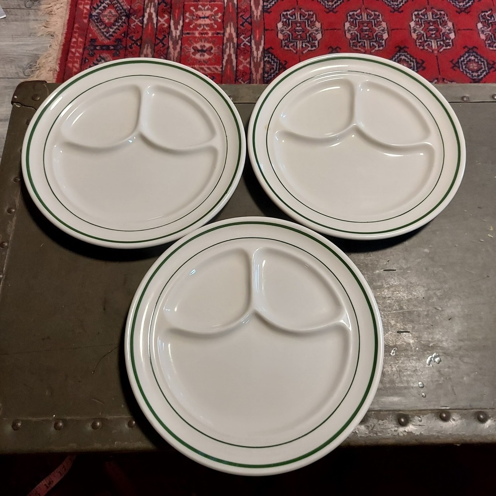 Buffalo China Green Band Divided Grill Plates Set of 3 Restaurant Ware 9.5" USA